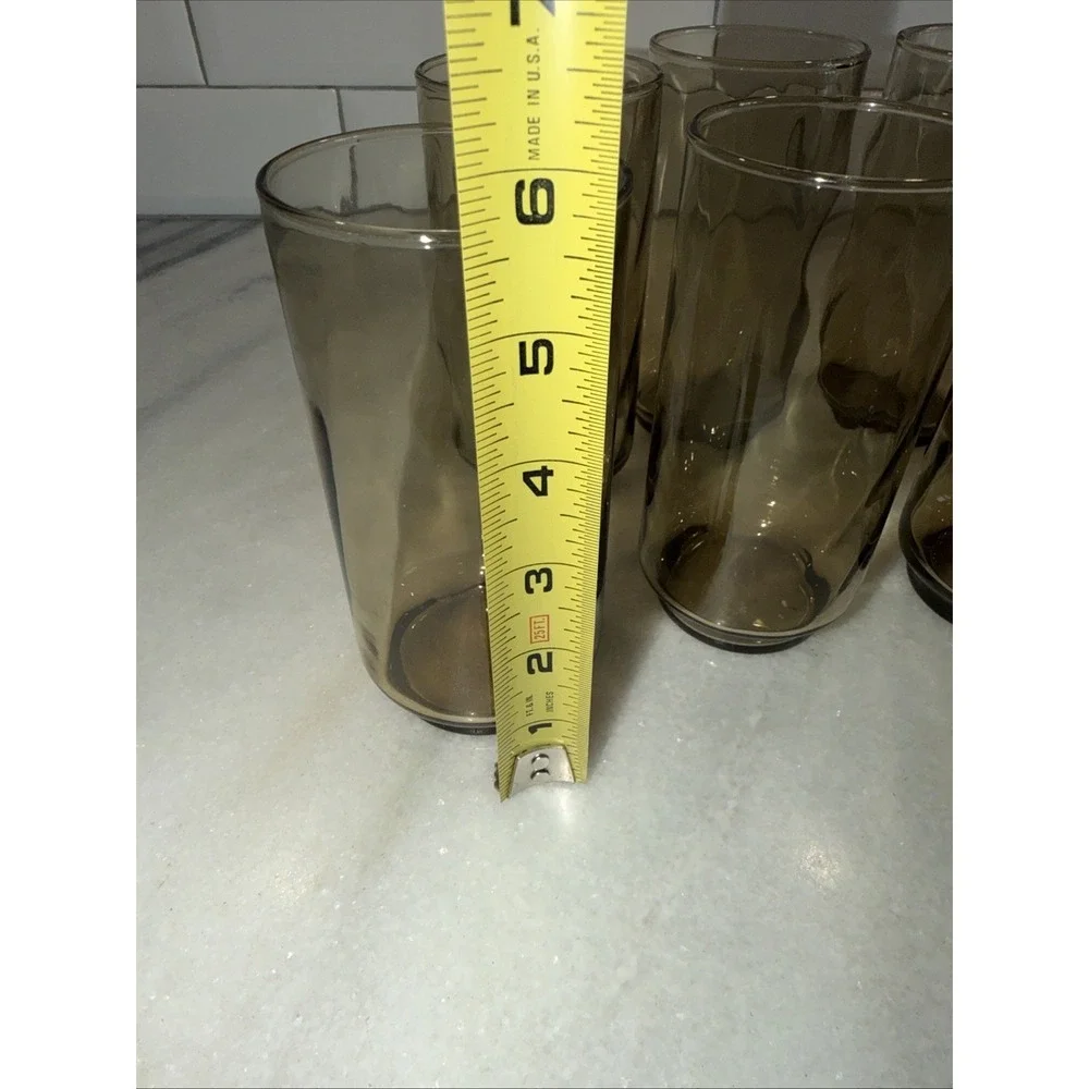 Libbey Swirl Optic Tawny Brown Tumbler Set Of 6 Vintage 5 1/2